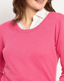 Madame Round Neck Ribbed Cuff Coral Sweater