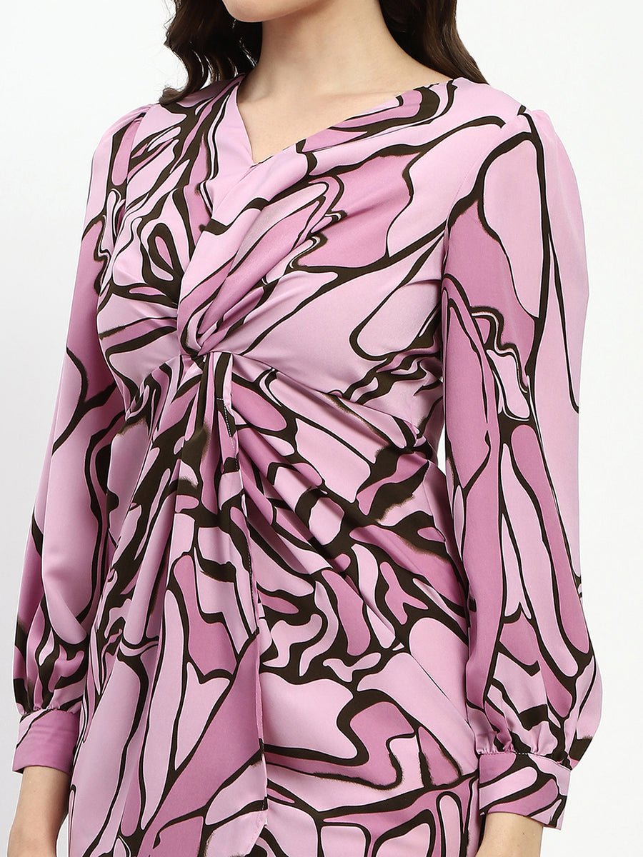 Madame Mauve Butterfly Print Wrap Style Dress