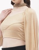 Madame Sweetheart Neck Beige Shimmery Crop Top