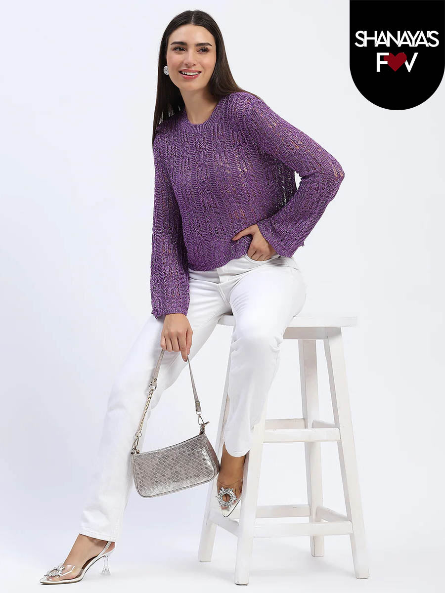 Madame Purple Open-Knit Top