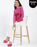 Madame Shimmery Mock Neck Wrap Hot Pink Sweater