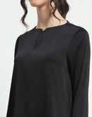 Madame Solid Black Ruffle Sleeve Satin Top