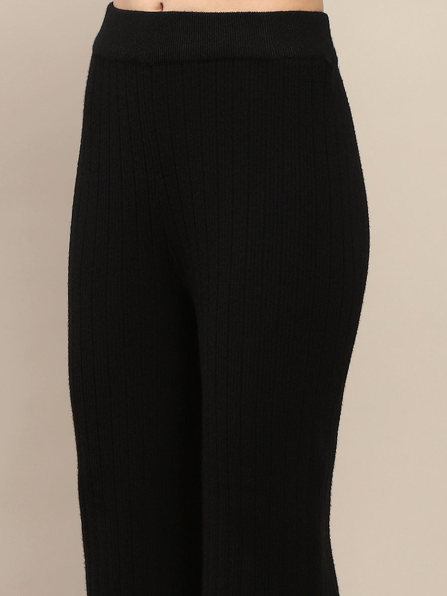 Madame Black Knitted Top and Bottom Ensemble