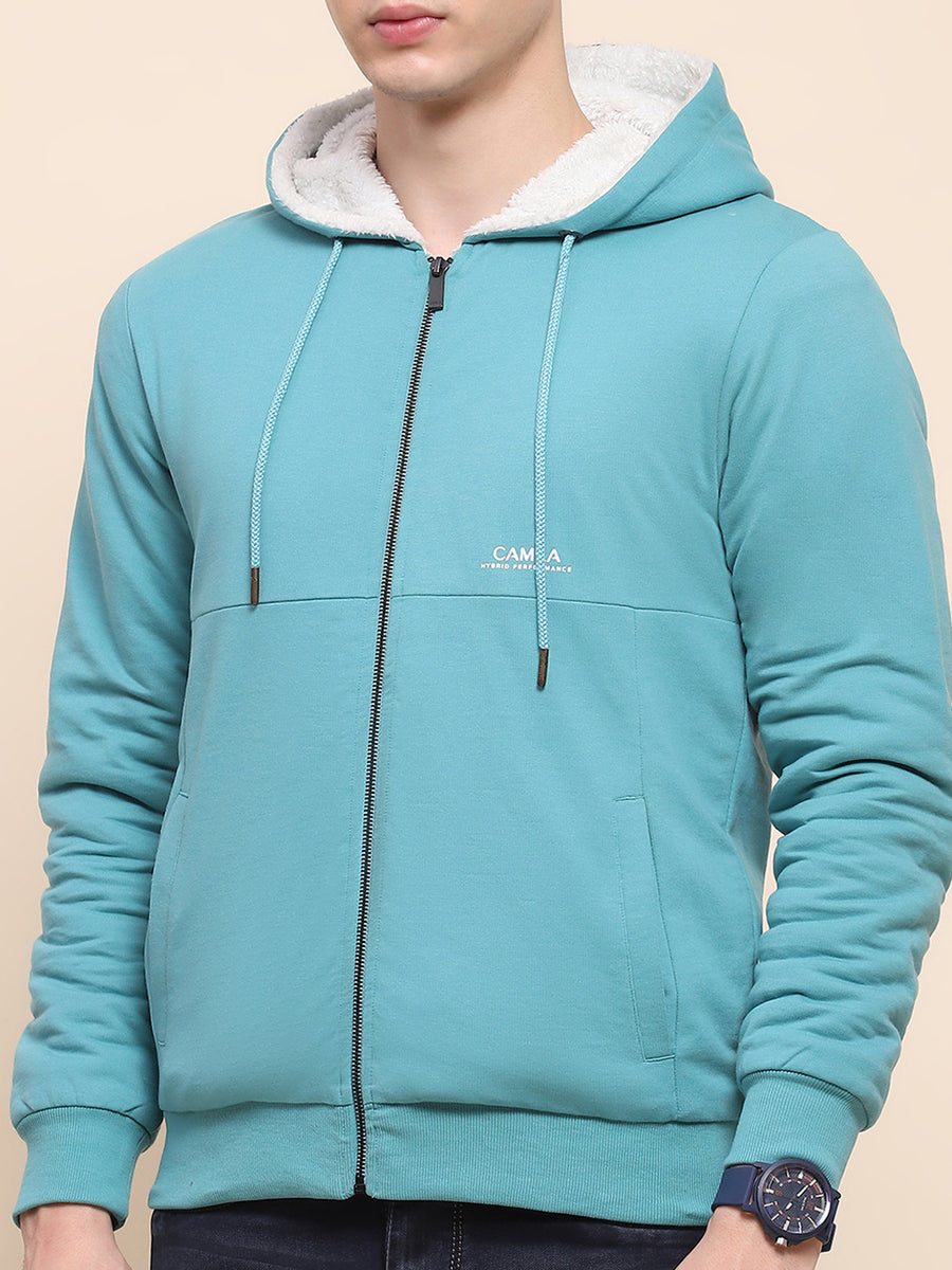 Camla Barcelona Cotton Zipper and Hooded Turquoise Sweatshirt