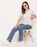 Madame Peach Round Neck Printed Cotton Top