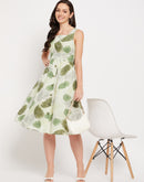 Madame Green Printed Fit & Flare  Dress