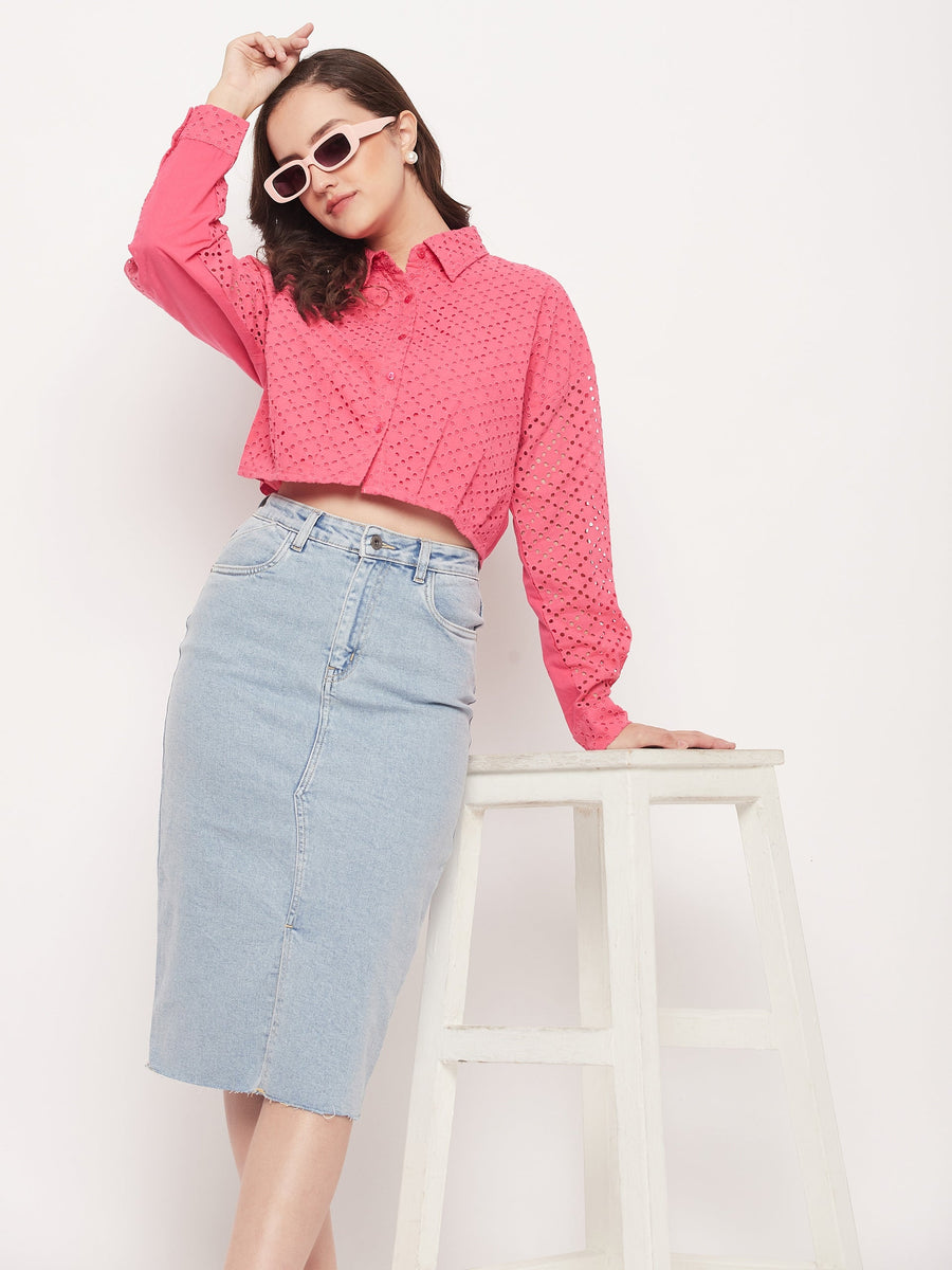 Madame Pink Schiffli Crop Shirt