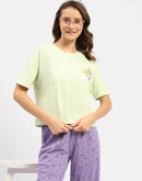 mSECRET Printed Lime and Purple Nightsuit Set