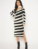 Madame Zebra Striped Dress with Geometric Print Black Ensemble