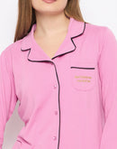 mSECRET Open Front Contrast Bonning Pink Night Suit