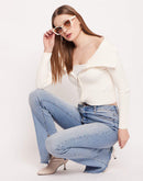 Madame Flap Collar  Off-White Knit Top