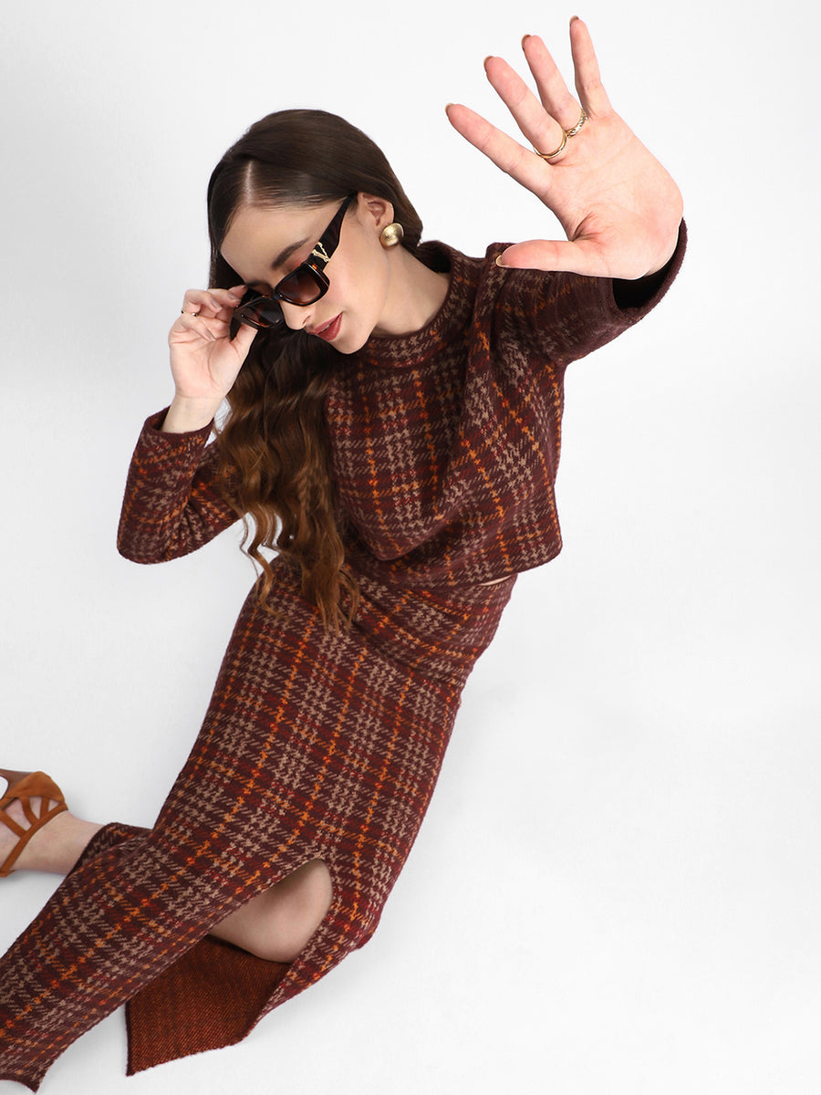 Madame Rust Plaid Skirt and Sweater Co-ord Set