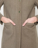 Madame Mélange Button Detailed T Neck Olive Long Coat