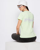 Madame Neon Green Typography Regular Fit Tshirt