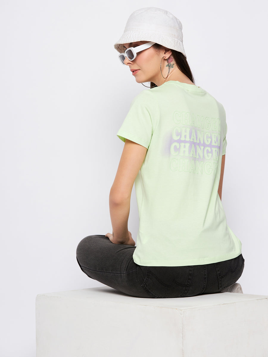 Madame Neon Green Typography Regular Fit Tshirt