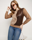 Madame Brown Fleece And Faux Leather Colourblocked Sweatshirt