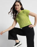 Madame Neon Green Round Neck Knitted Top