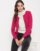 Madame Women Solid Fuschia Cardigans