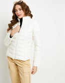 Madame Solid Off-White Quilted Jacket