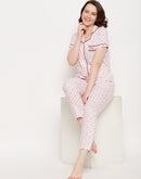 mSECRET Pink Star Printed  Lapel Collared Nightsuit