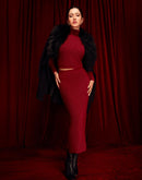 Madame Shanaya Kapoor Red Shimmery Turtleneck Top and Skirt Co-ord Set