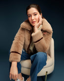 Madame Shanaya Kapoor Classic Brown Detailing Shearling Jacket