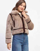 Madame Shanaya Kapoor Classic Brown Detailing Shearling Jacket