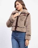 Madame Shanaya Kapoor Classic Brown Detailing Shearling Jacket