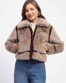 Madame Shanaya Kapoor Classic Brown Detailing Shearling Jacket