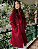 Madame Shanaya Kapoor Front Welt Pocketed Double Breasted Maroon Long Coat