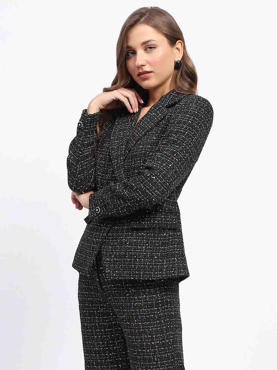 Madame Shanaya Kapoor Lapel Notch Double-Breasted Tweed Blazer For Women