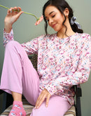 mSECRET Printed Top and Bottoms Lavender Night suit