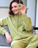 mSECRET Self Designed Zip Top and Bottoms Green Night Suit