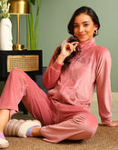 mSECRET Velour Swarovski Detailed  Zipped Blush Top and Bottom Night Suit