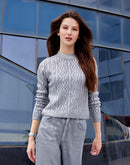 Madame Metallic Geometric Print Grey Sweater