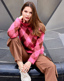 Madame Geometric Print Turtleneck Pink Sweater