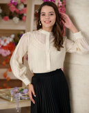 Madame Bridgerton Embroidered Lacework Beige Tencel Shirt