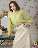 Madame Bridgerton Embroidered Lacework Green Tencel Shirt