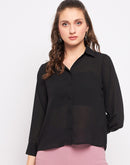 Madame Quarter Sleeve Black Semi Sheer Shirt