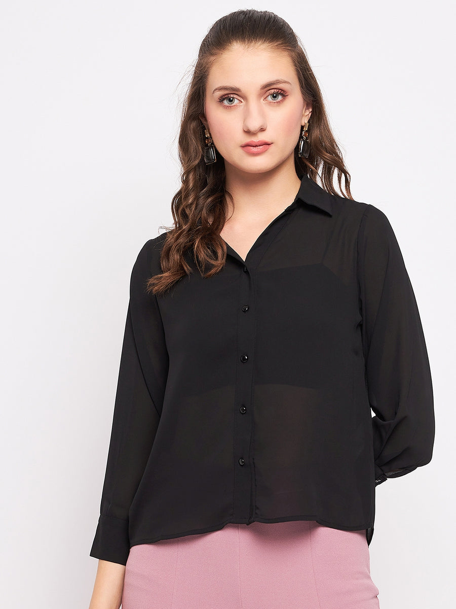 Madame Solid Black 3/4 Sleeve Shirt