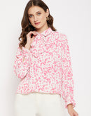 Madame Animal Print Pink Tie Neck Shirt