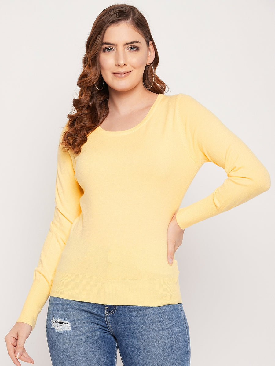 MADAME Solid Round Neck Sweater Top