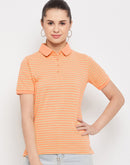 Madame  Peach Crop Striped Polo Top