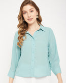 Madame Sea Green Spread Collar Shirt