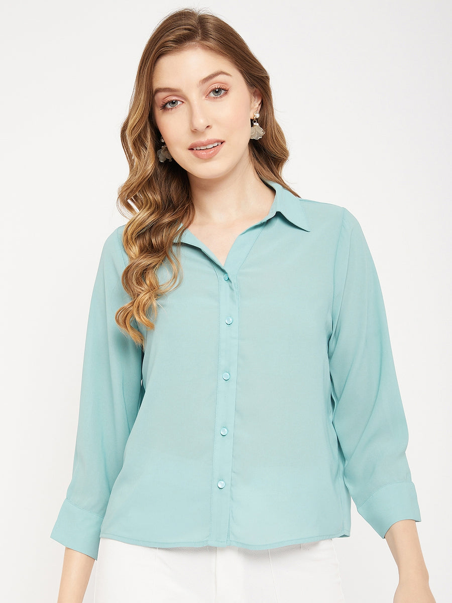 Madame Sea Green Spread Collar Shirt