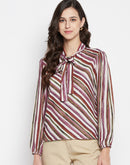 Madame Striped Neck-Tie Off White Top For Women