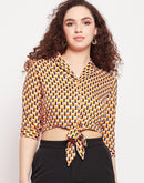 Madame Geometric Print Front Tie Crop Top