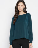 Madame Teal Boat Neck Solid Satin Top