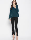 Madame Teal Boat Neck Solid Satin Top