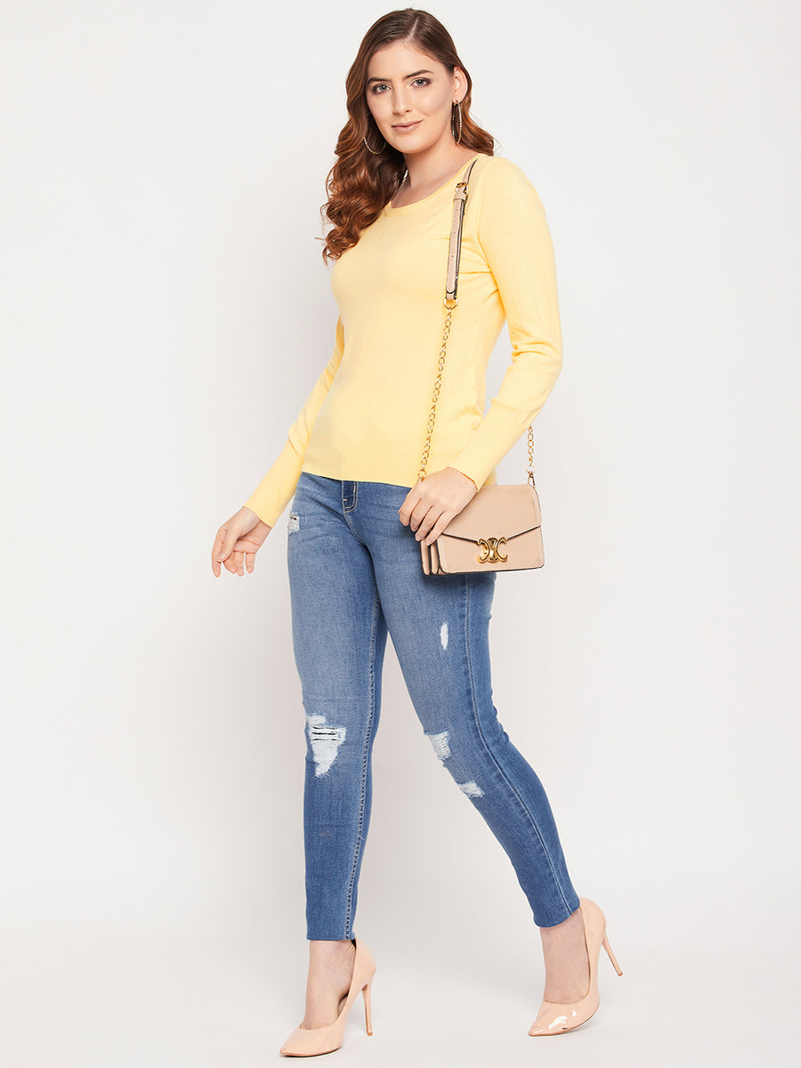 MADAME Solid Round Neck Sweater Top